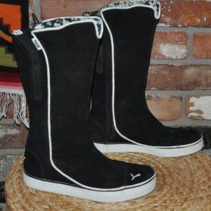 Puma Black & White Suede Tall Calf Zip-up High Top Sneaker Boots US 7, EUR 37.5